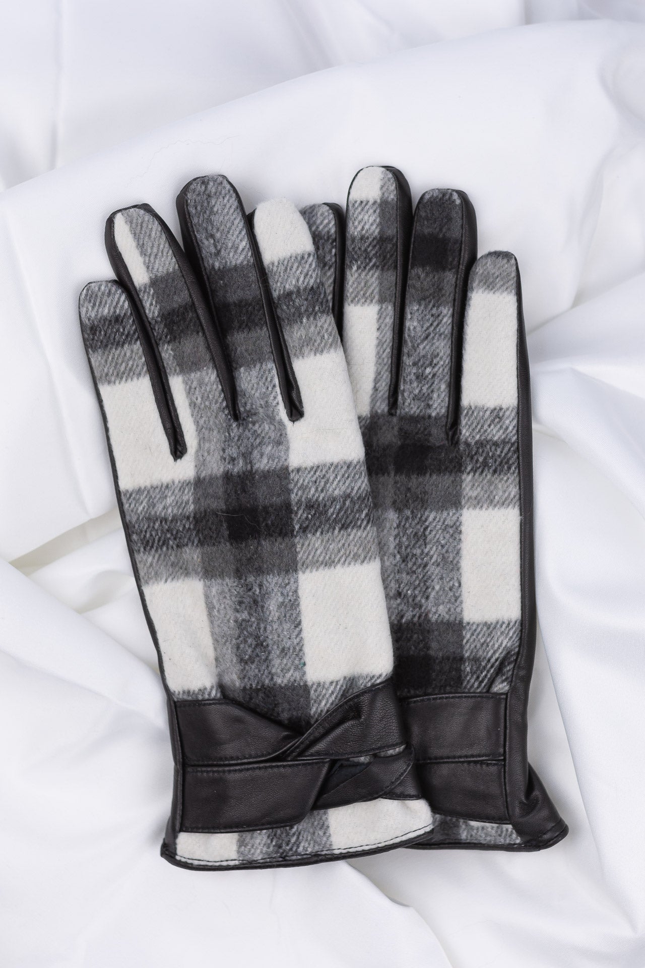 Karierte Lederhandschuhe schwarz-weiß Jolanda | Damen