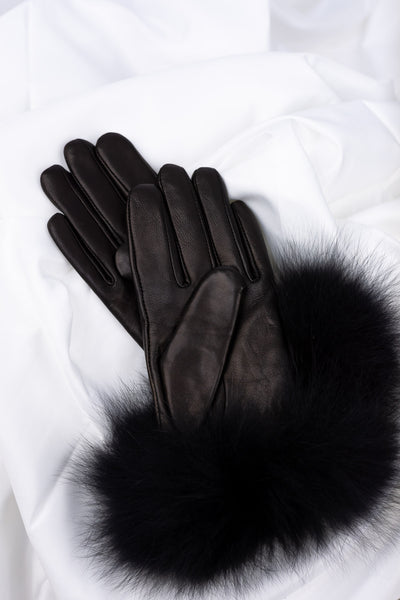 Schwarze Lederhandschuhe mit Fuchs Louisa | Damen