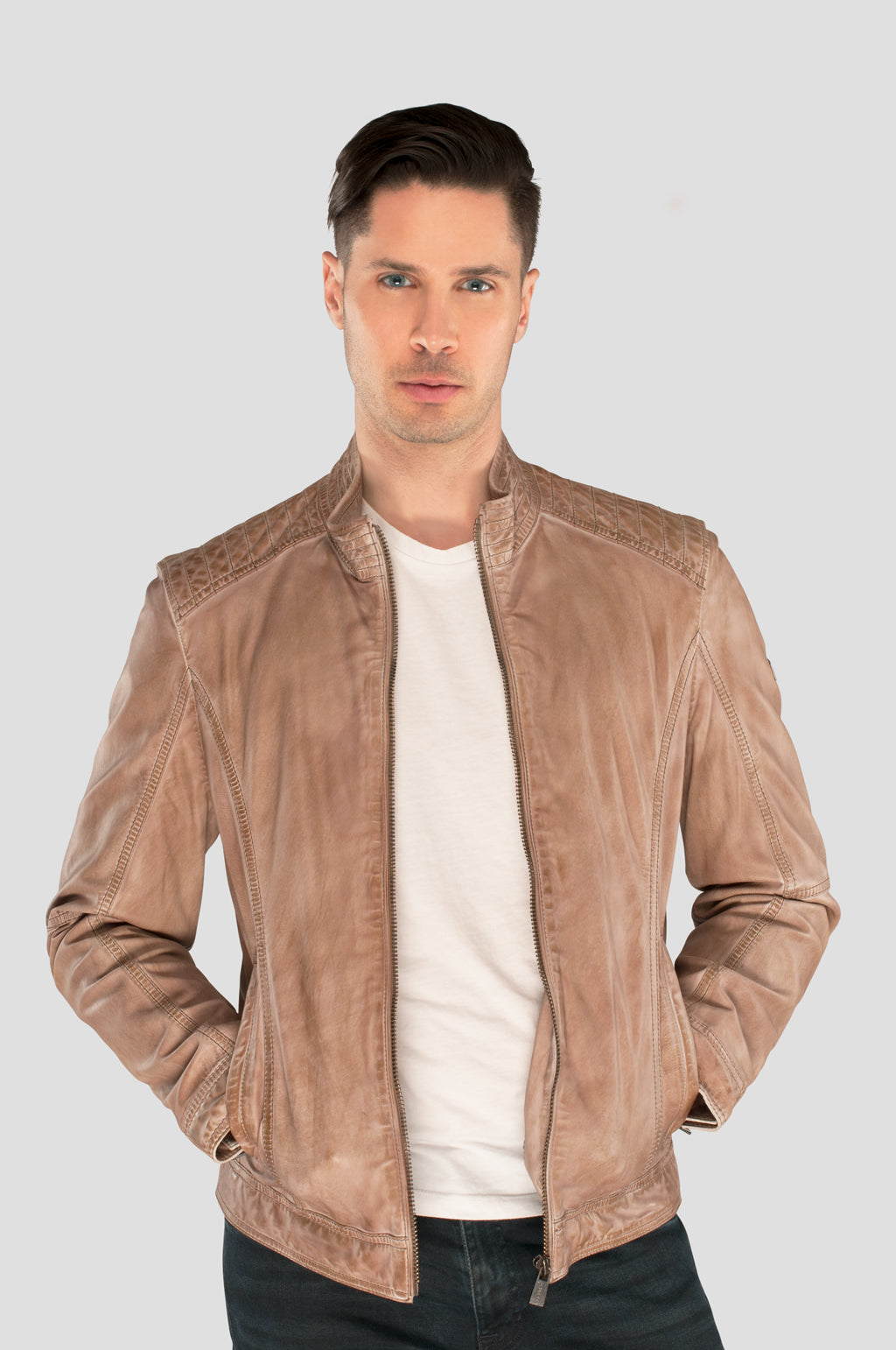 Bomber Wildlederjacke Herren Beige Men's Leather Jacket Beige