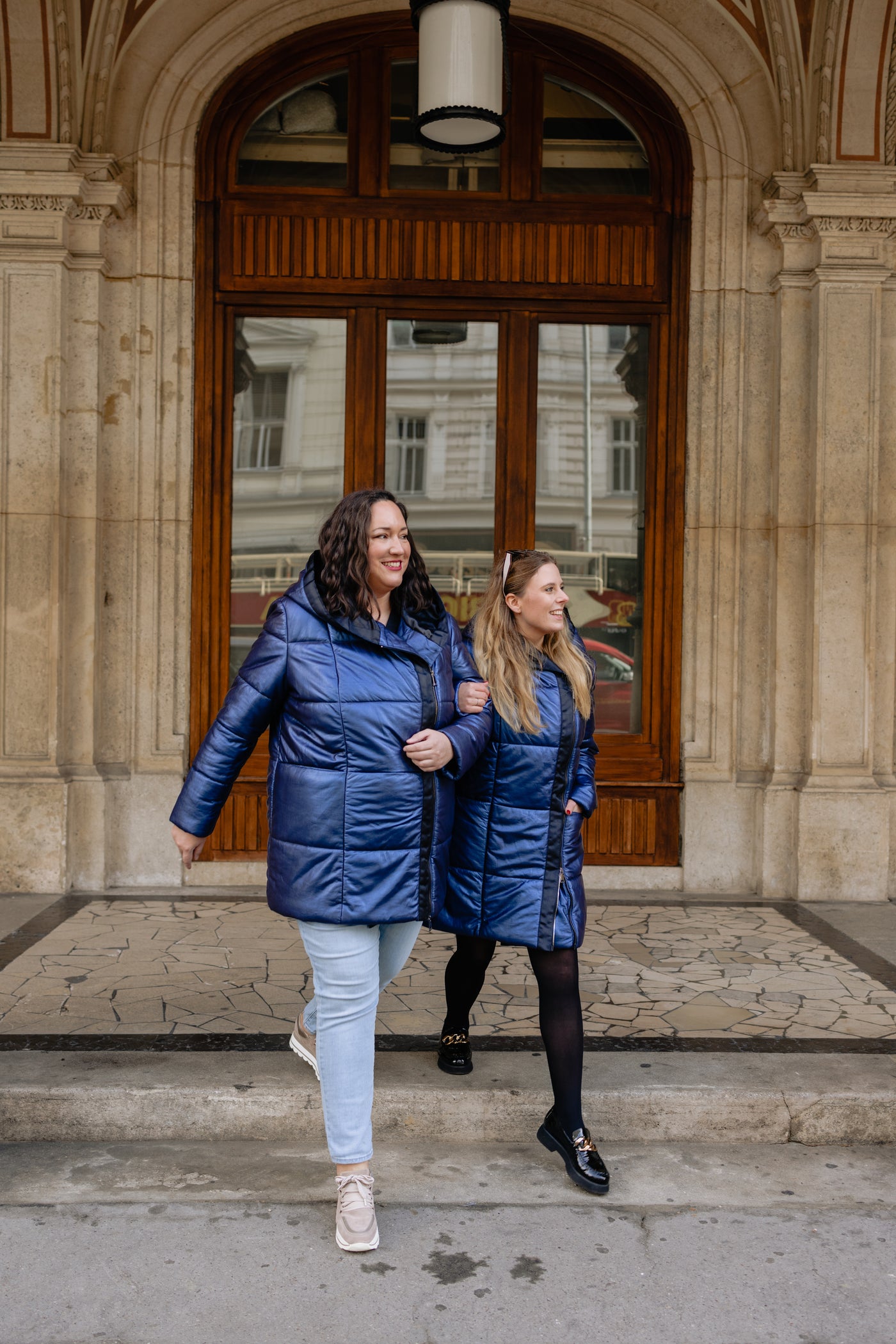 Blue, padded leather short coat | ladies