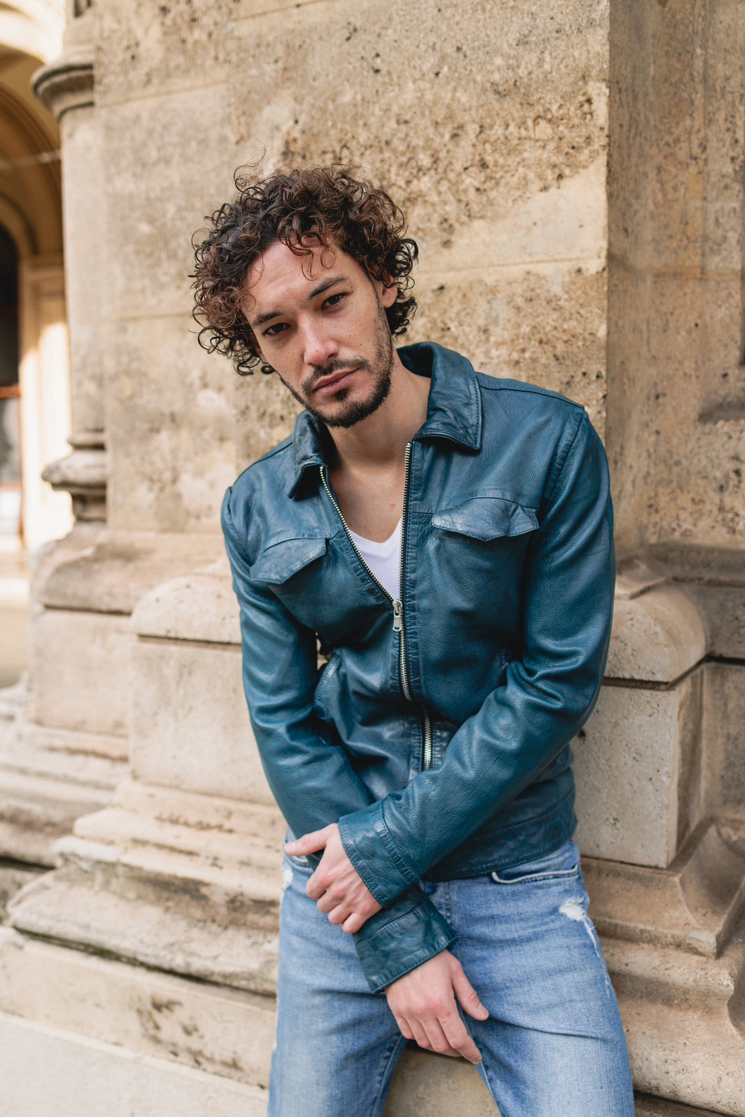 Petrol leather jacket Luis Men's