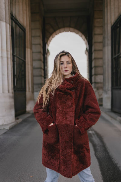Rust brown lambskin coat Torino | ladies
