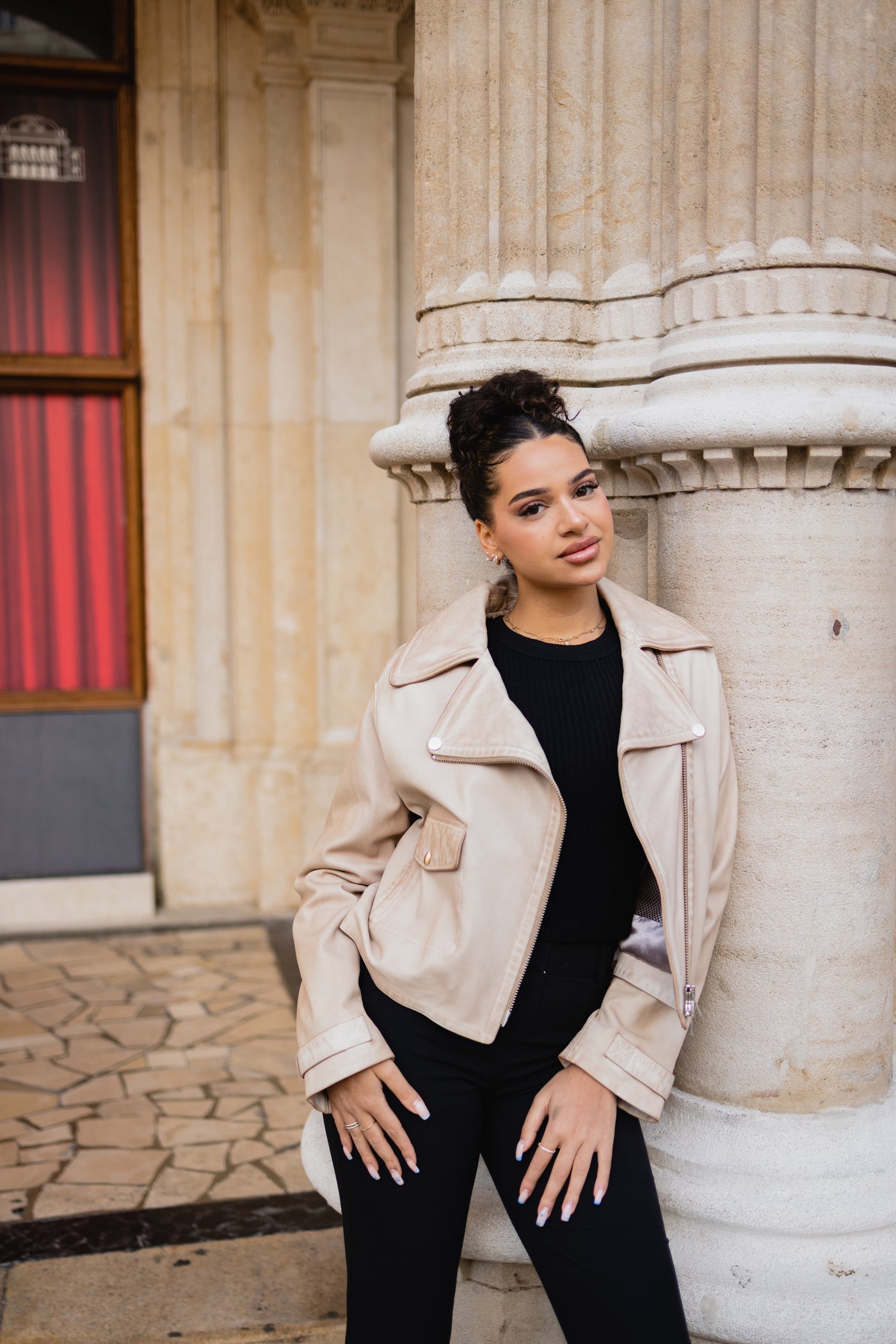 Lederjacke Lammnappa Wildlederjacke Damen Beige Lederjacke