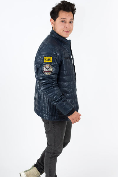 Dark blue leather jacket Stefan | Men's