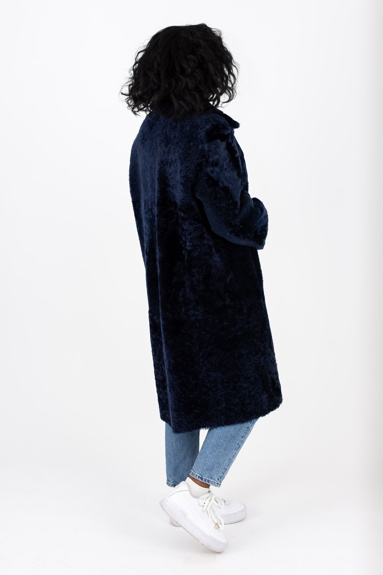 Dark blue merino lamb coat | ladies