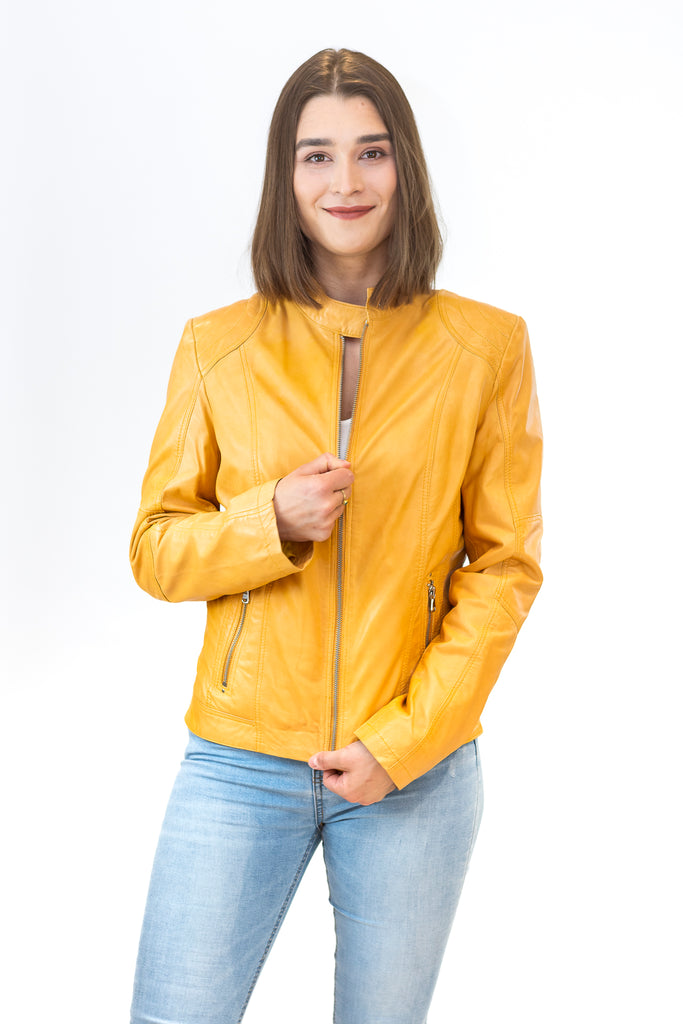 Mustard yellow leather outlet jacket