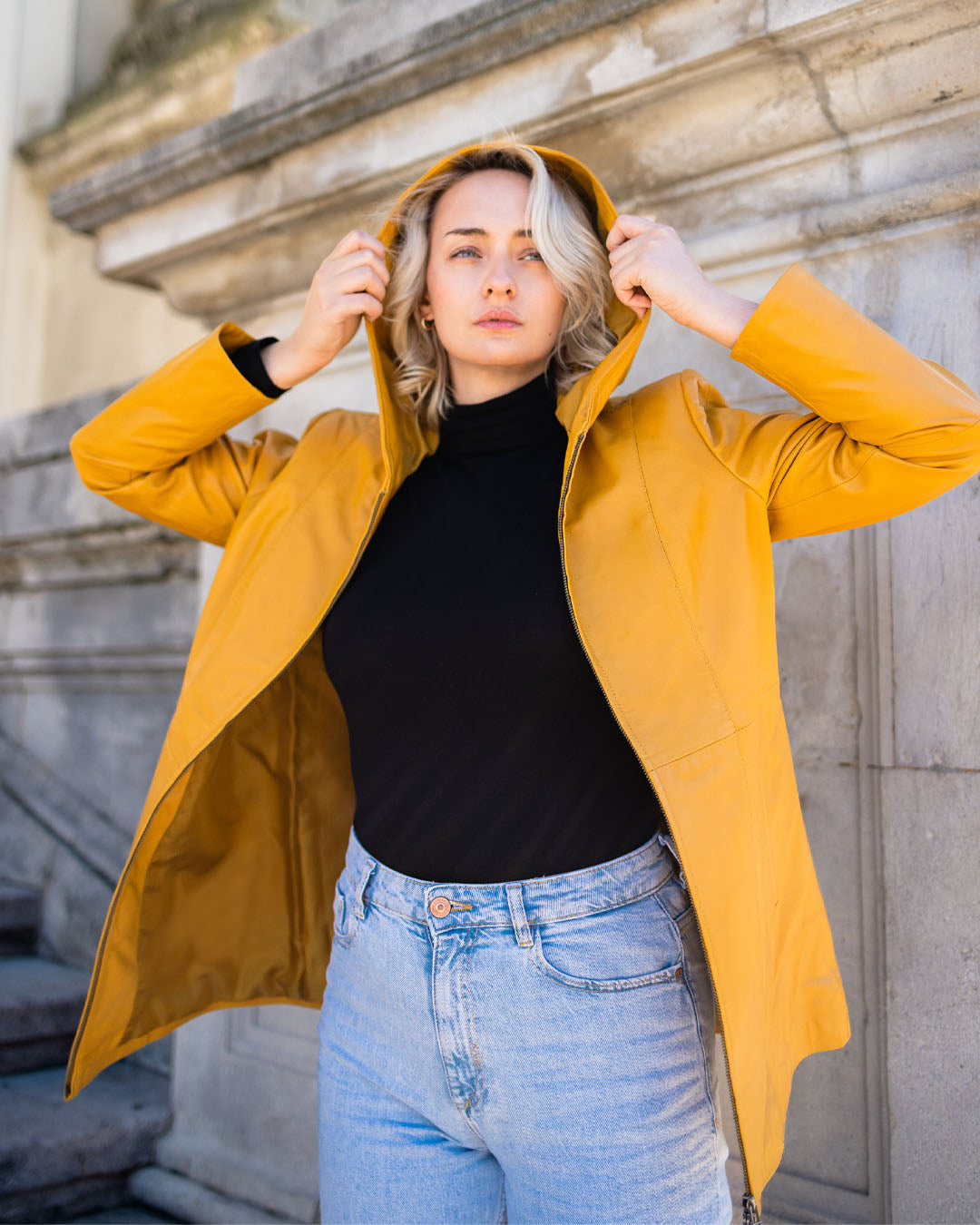 Yellow Leather Coat | ladies