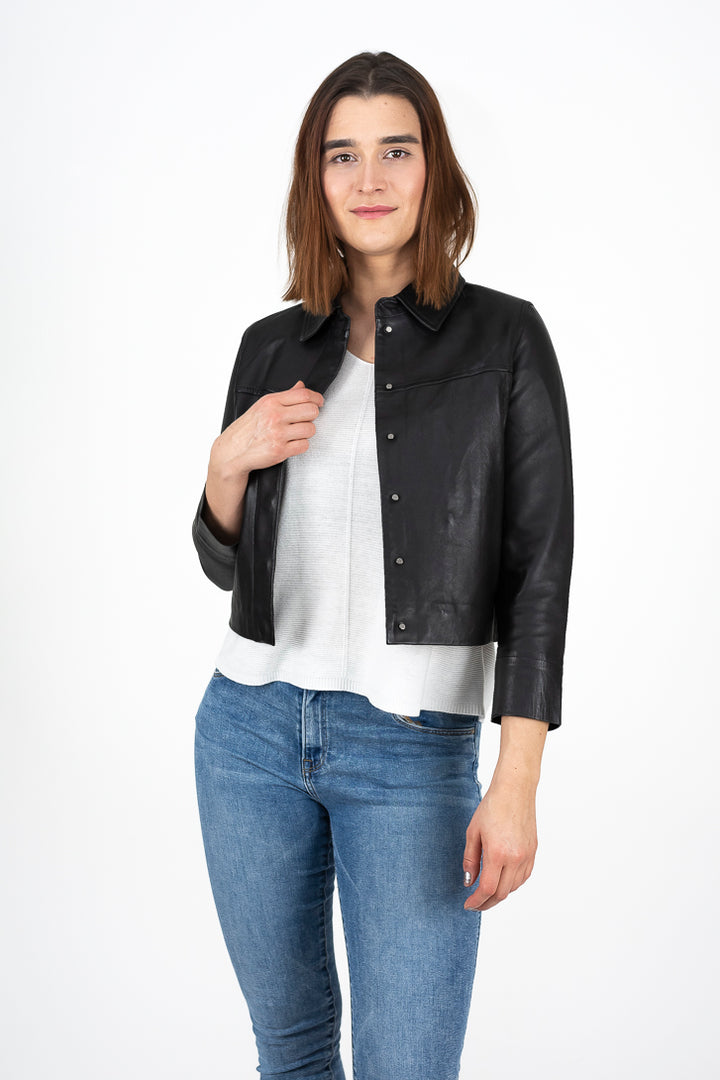 Leather Jacket Lederhemd Outfit Black Leather Shirt Phoebe Ladies