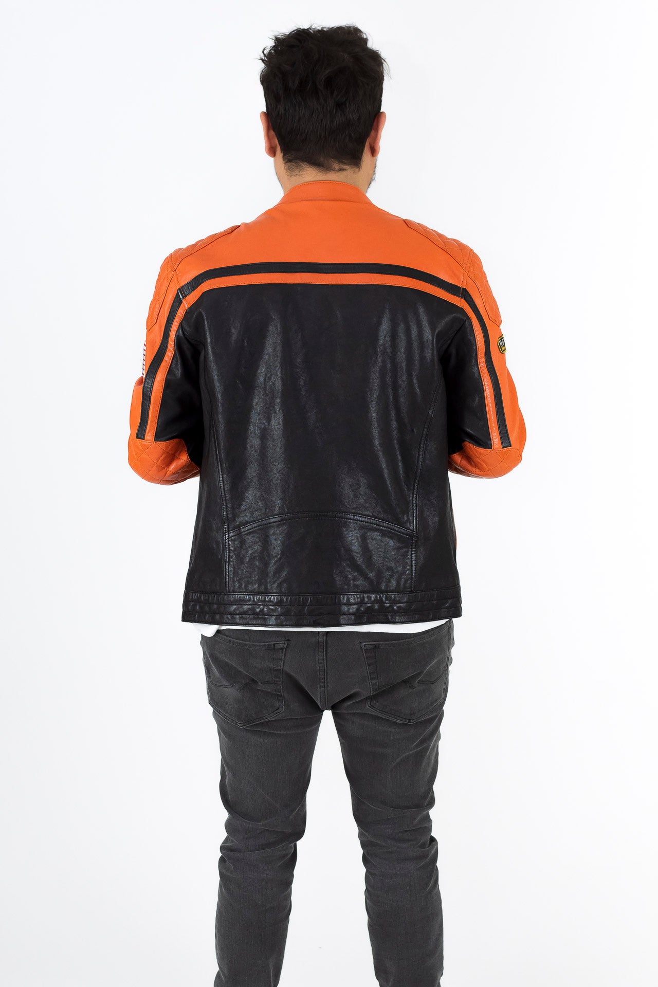 Orange biker leather jacket Milo | Men's