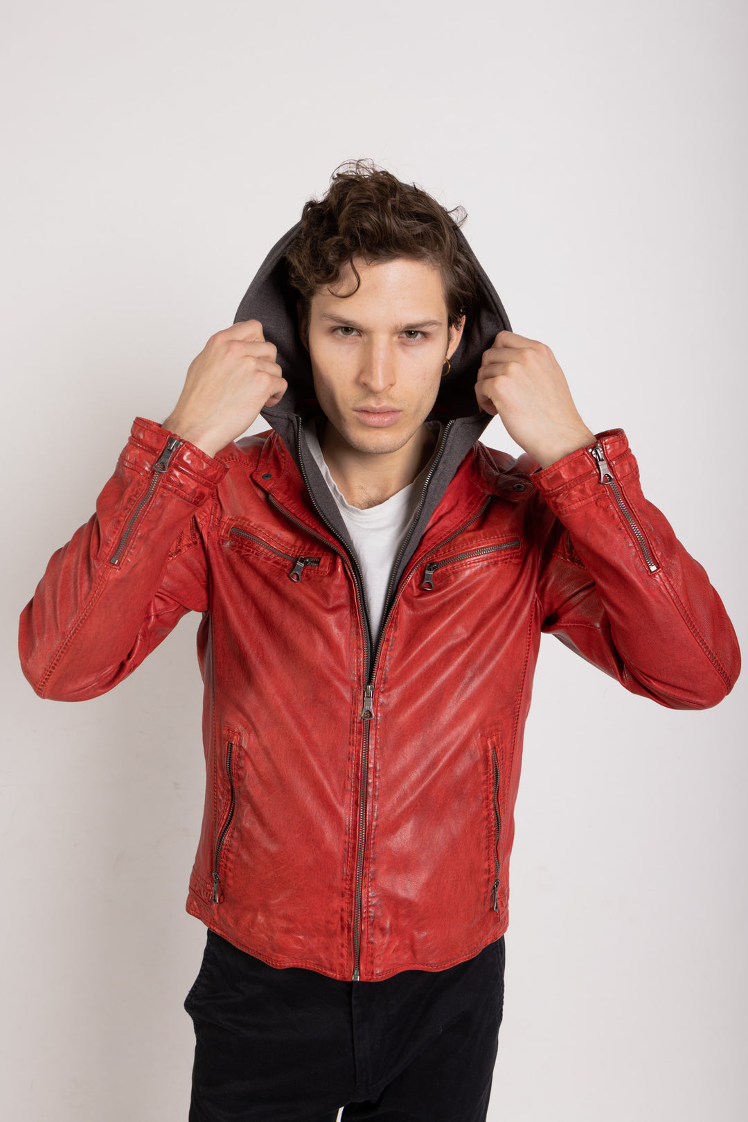 Emp Rot Lederjacke Gipsy Lederjacke Herren Camren Slim Fit NSLVW