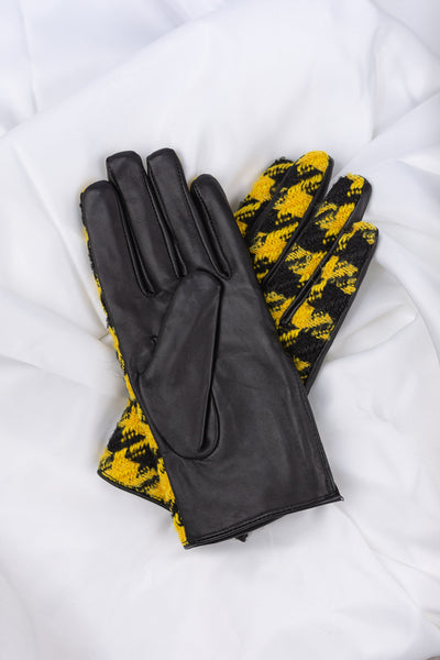 Checked leather gloves black-yellow Jolanda | ladies 