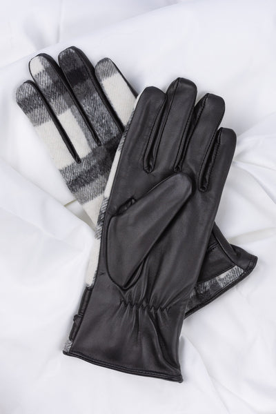 Checked leather gloves black and white Jolanda | ladies 