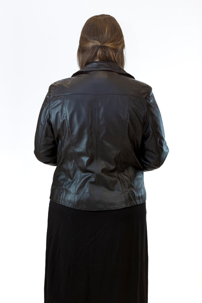 Schwarze Biker- Lederjacke für Damen -Rückenansicht - Ledermoden Susanne