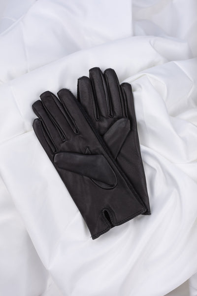 Black leather gloves with fur Magdalena | ladies 