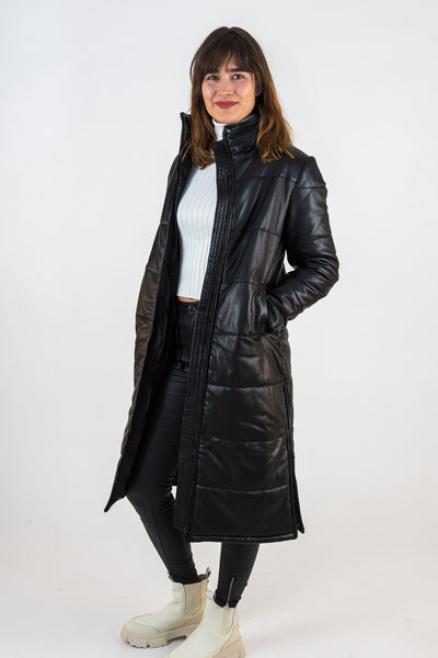 Black quilted leather coat Romina | ladies