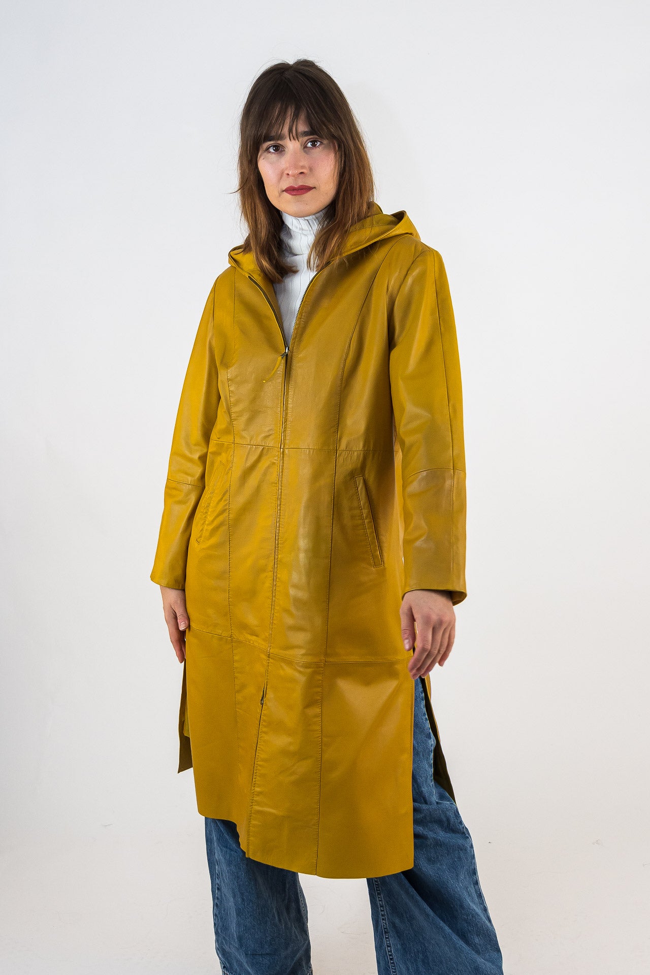 Yellow leather coat Angelina long | ladies