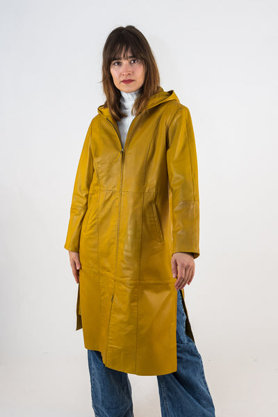 Yellow leather coat Angelina long | ladies