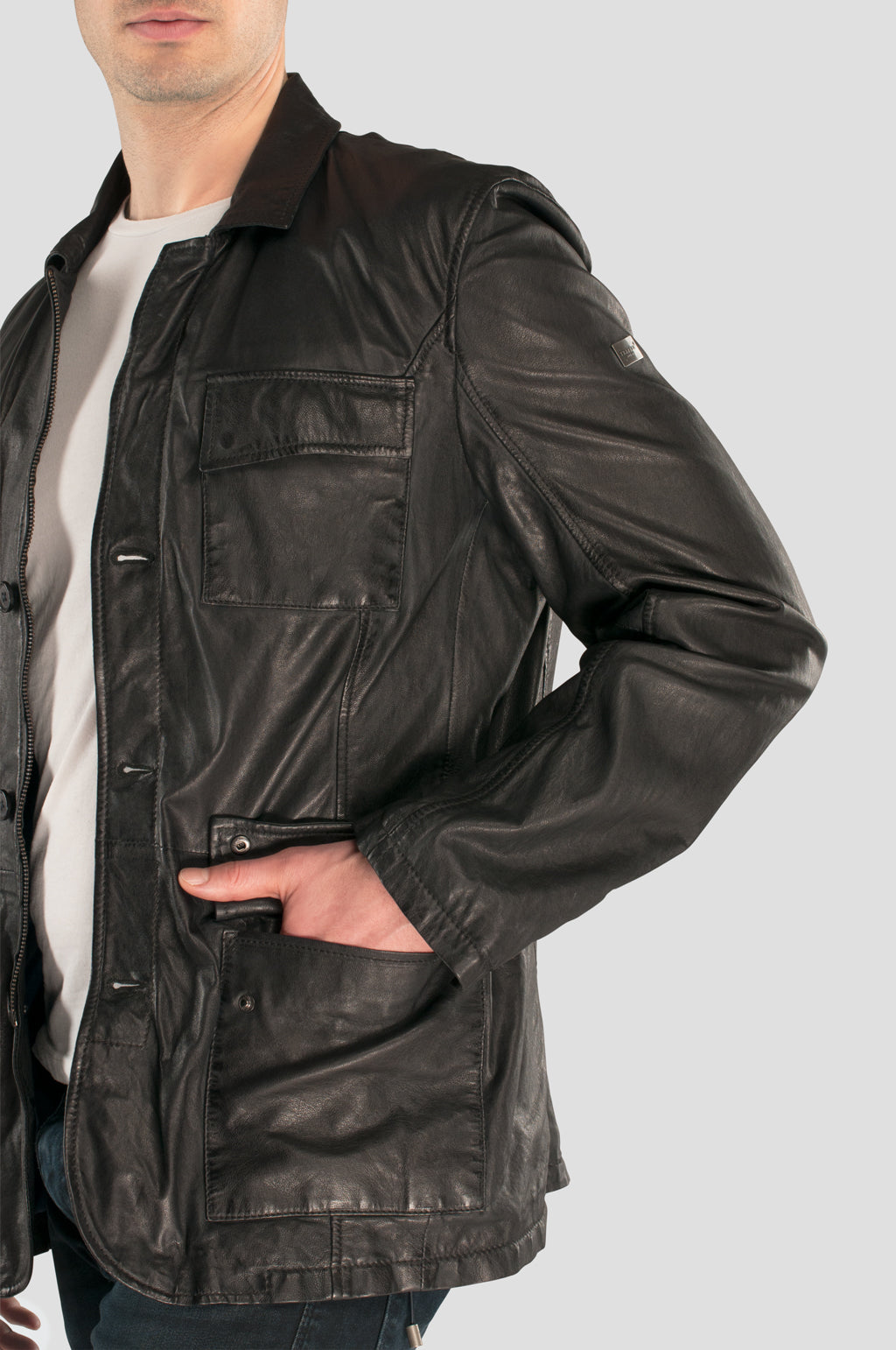 Lederjacke Herren Lang, Schwarz Ledermoden Susanne