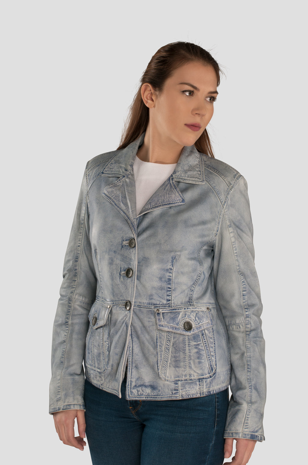 Lederblazer Damen Blau - Ledermoden Susanne